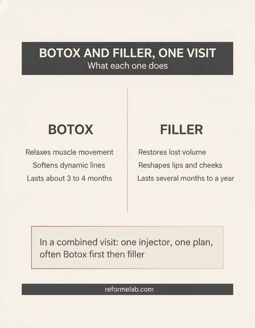 Botox vs filler in a combined appointment: what each does, how long it lasts, and the order of treatment